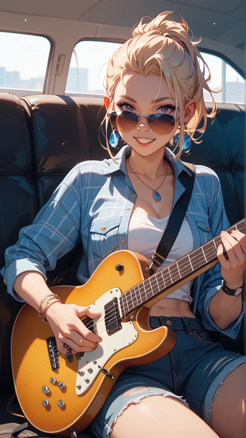 1Blittle girl,Fuerzas del inframundo,guitarra,Dormitando,raya de tigre,cola,Bigboobs,solamente,sudoroso,Topless,bragas