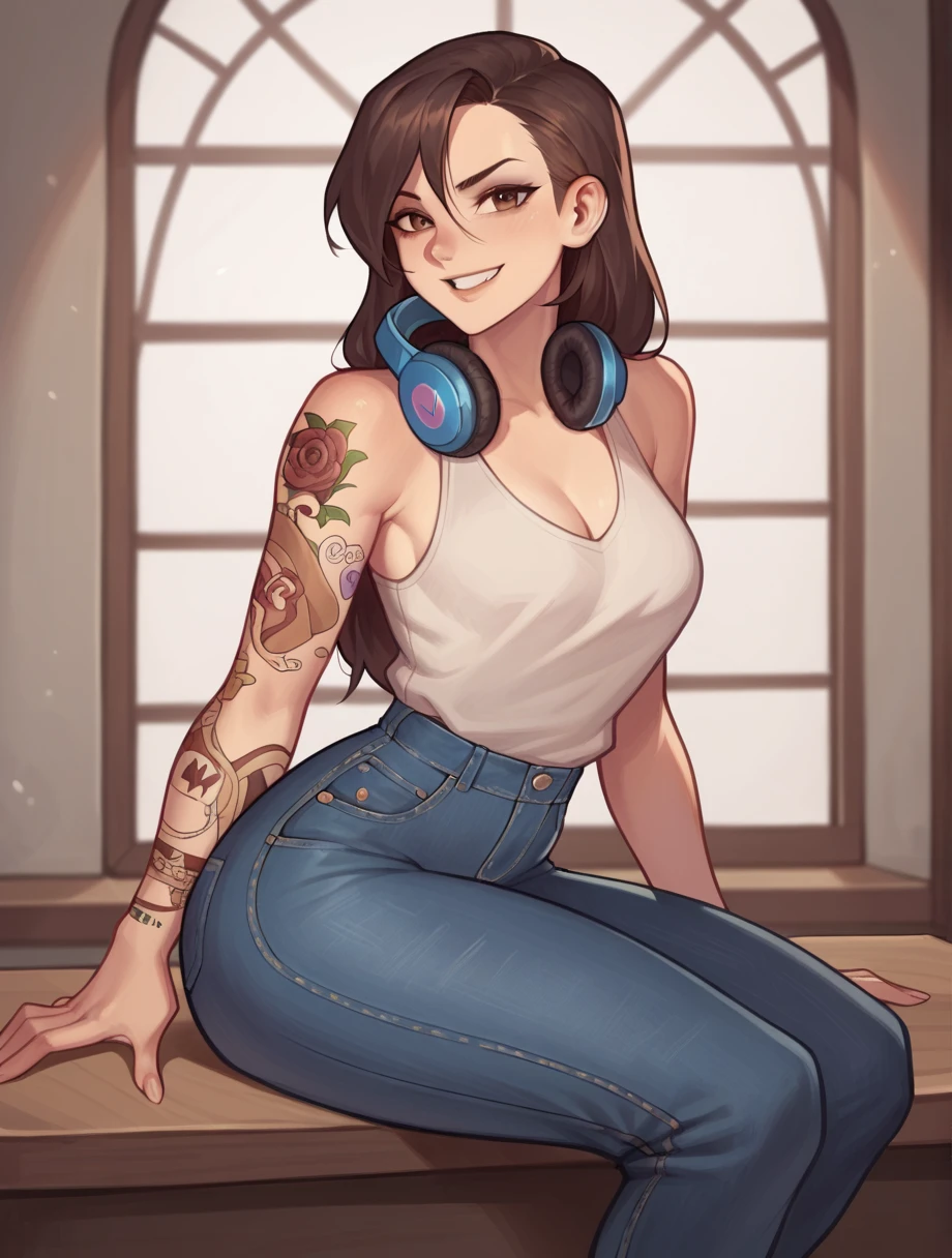 Panam Palmer, score_9, score_8_up, score_7_up, score_6_up, score_5_up, score_4_up, source_anime,
1girl,
ass,
bare shoulders ,
bent ove,
black nails ,
blush ,
breasts ,
brown eyes ,
brown hair,
closed mouth ,
denim ,
freckles ,
hair bun ,
jeans ,
large breasts ,
medium hair ,
nail polish ,
orange background ,
outline,
pants ,
shiny skin ,
simple background,
single hair bun,
smile,
solo,
thighlet ,
white outline