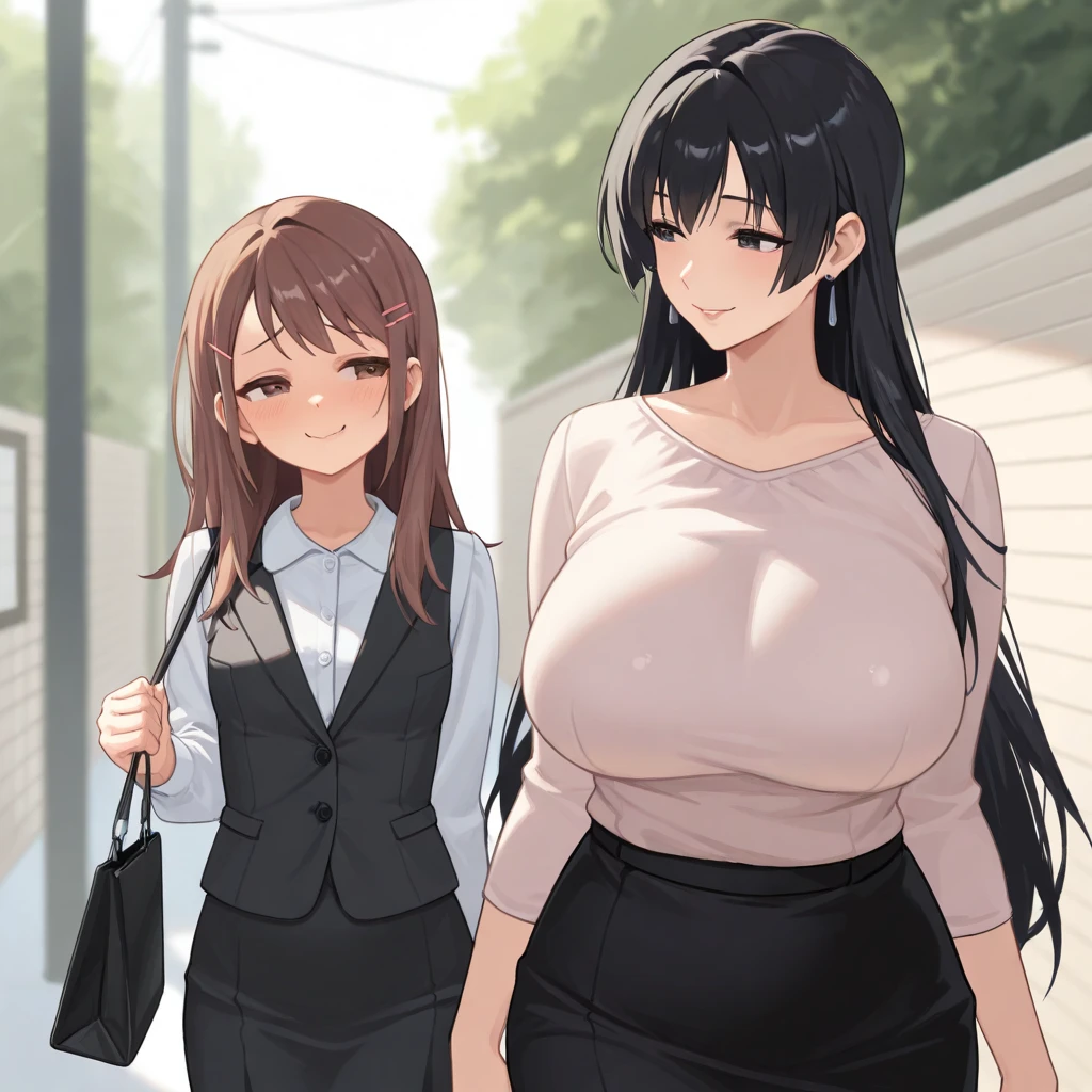 There are two different types of girl, they are in the train to go vacation, There are multiple men and women in back ground, shirt tug, covered_nipples, blushed, one girl grabbing another girls breasts from behind, small breast