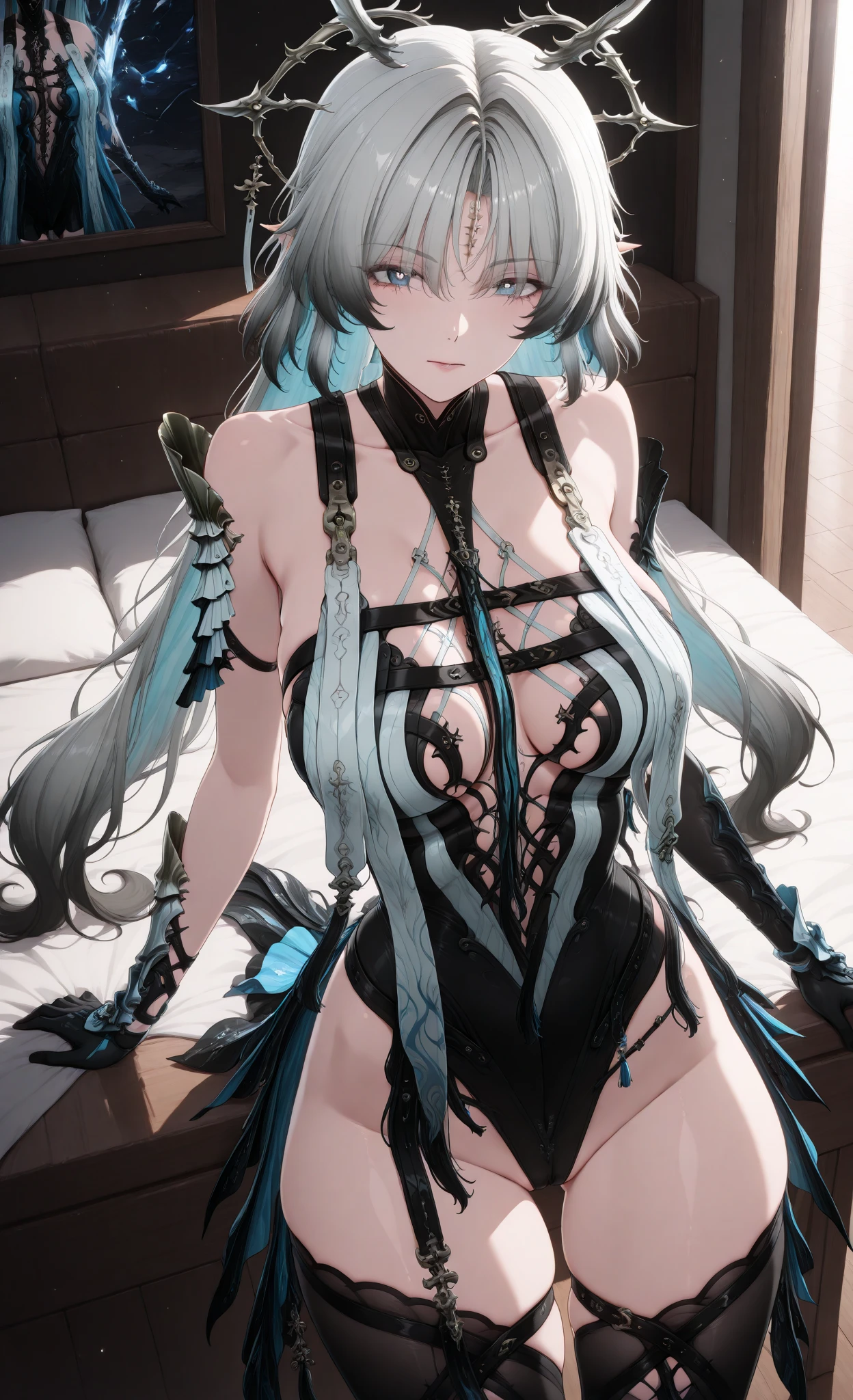 Generate the same character as the image, (same colors), Full HD, 4K, no blur, High definition, (((character wearing bikini/swimsuit wear))), show legs, show arms, perfects eyes, no blemishes, no blur, show feet, show your arms, へそ, Flowers in the hair, keep the character's colors, best qualityer, raytracing, face detailed, 8 k wallpaper, (high resolution), picture cover a beach, coconut palms, open sea,