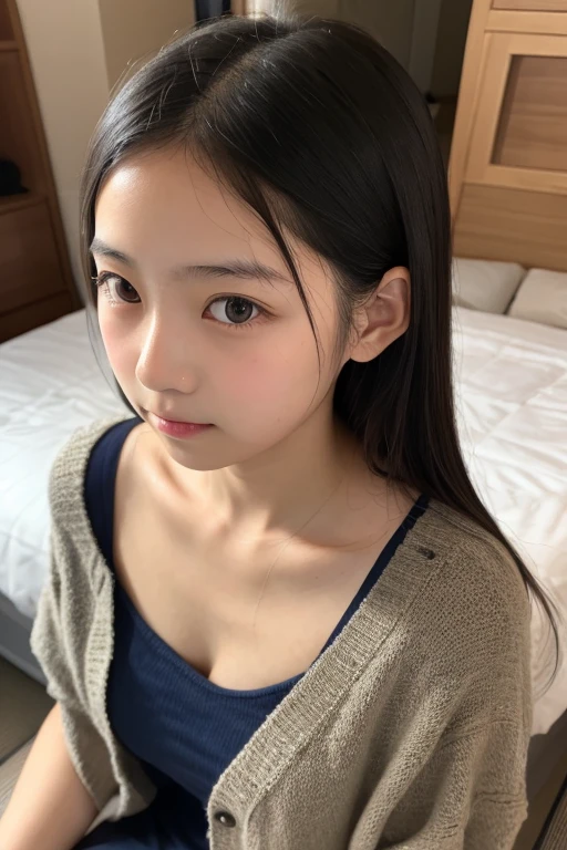 ((highest quality)), ((masterpiece)), (detailed), photograph,Perfect Face，13 years old，bed