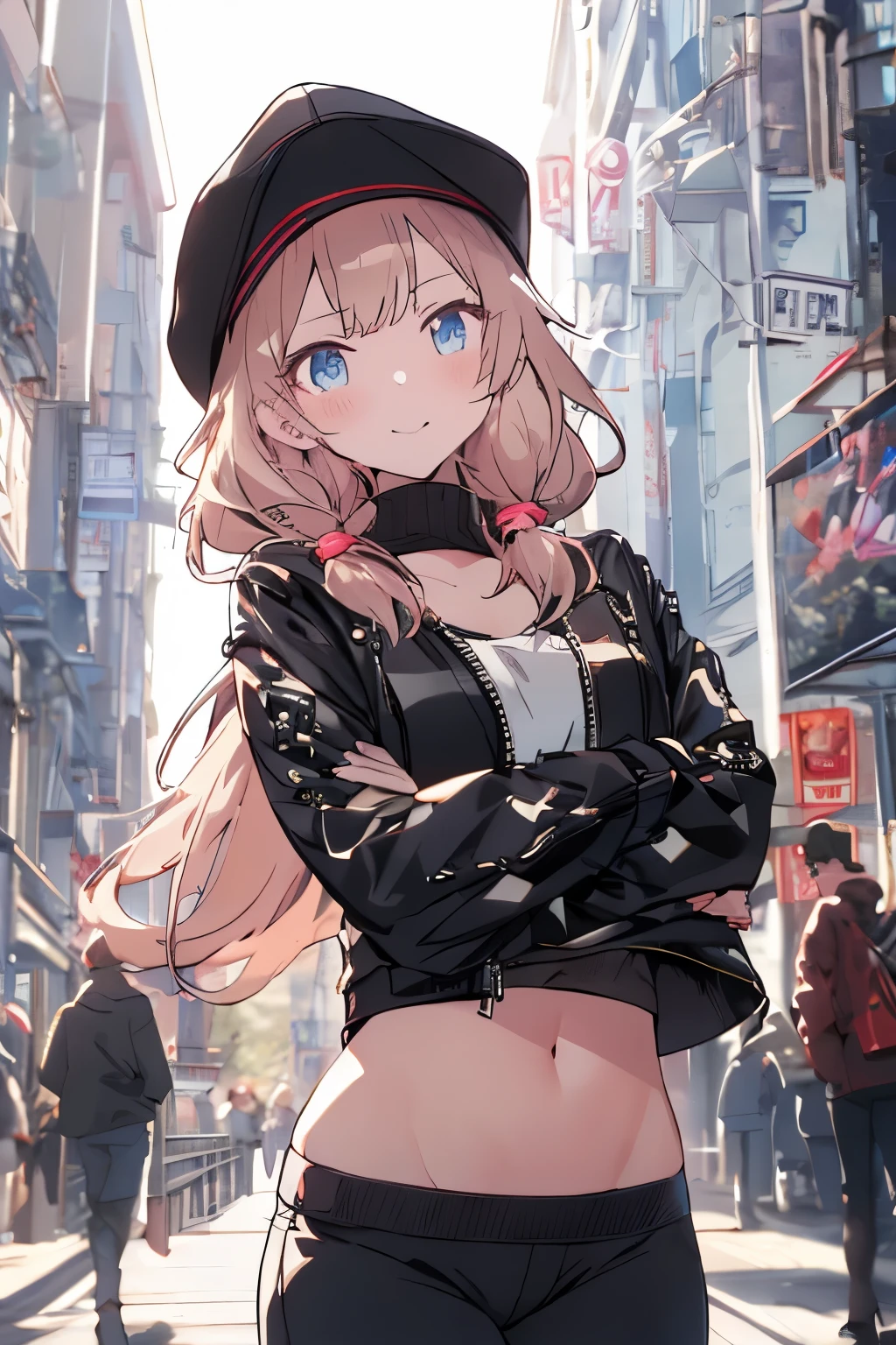 (masterpiece), (Highest Quality), ultra detail, very aesthetic, sharp concentration in nude clothes, depth of field, bright colors, ray tracing, best lighting, Detailed Background, dildos carrying, beautiful face above the castle gate, beautiful eyes on my stomach, (1 girl)(score_9, score_8_up, score_7_up), source_anime, absurd_res, white, blue, black, 1girl, solo, Shikimori Miyako, super fine illustration, an extremely delicate and beautiful, best quality, masterpiece, 8K, vibrant pink hair, long hair, blue eyes, extremely voluptuous body, perfectly proportioned figure, anatomically perfect, detailed beautiful face, cheerful smile, blushing, black cap, short leather rider jacket, black turtleneck tight sweater, black skinny pants, collar black sneakers, stylish wristwatch, rough concrete wall background, leaning against wall, sensual pose, seductive gesture, cinematic angle, official art style, bold composition, soft dramatic lighting, provocative atmosphere.,sharp focus, perfect hands, perfect face, perfect eyes, perfect light, dynamic light, natural light,((4k,8k,Ultra HD)),((Masterpiece :1.2)),((Best quality :1.2)),((Detailed :1.5)),((Detailed background :1.5)),sharp lines, vivid colors, high contrast,Camel Toe:1.0,(embarrassed,blush:1.3)