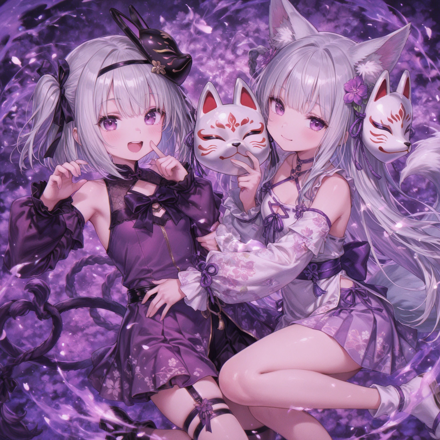 Anime style war, serious style, 1nekogirl, pink_and_white_cat_ears, fox tail, limited palette, long Straight pink hair, detailed blue eyes. Cat face expression. She is a Mercenary with scars, She is riding a white demon wolf. Outdoor scenery. Behind them there is an army. War is coming. She wear a intricate light armour, with blue trasparent veil. She has bare shoulders. They will fight on Red clay. Winter Forest.