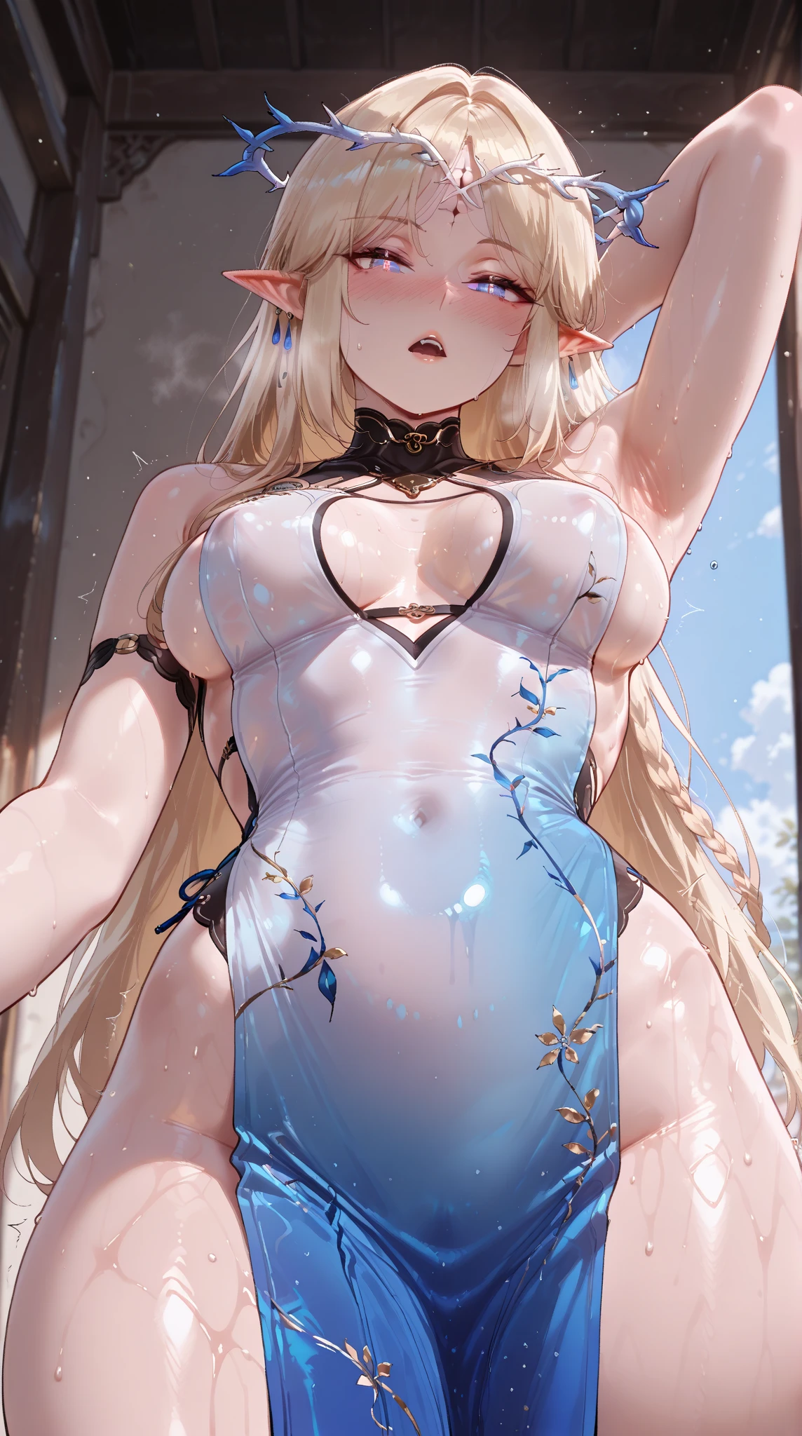 worship of asses and breasts opening the ass bath best quality, ultra-detailded, extremely detailded CG, unity wallpaper 8k, offcial art, Caustics, super detailded skin, Perfect Anatomia, detailded, dynamic lighting, beautiful detailded eyes, anime girl with long blond hair and blue eyes in a white dress, high priestess, beautiful white dress, goddess, High white boots, blonde anime girl with long hair, anime goddess, Seductive anime girl, April rendering, Ecchi, from the azur lane videogame, forst, ahegao, blush, sweat, gaping mouth, rolling eyes, tears, tongue out, showing panties, nsfw, cowboy shot, Kneeling, breasts big, one hand together, fucked silly, sexual ecstasy, open your legs wide, (female ejaculation:1.4),