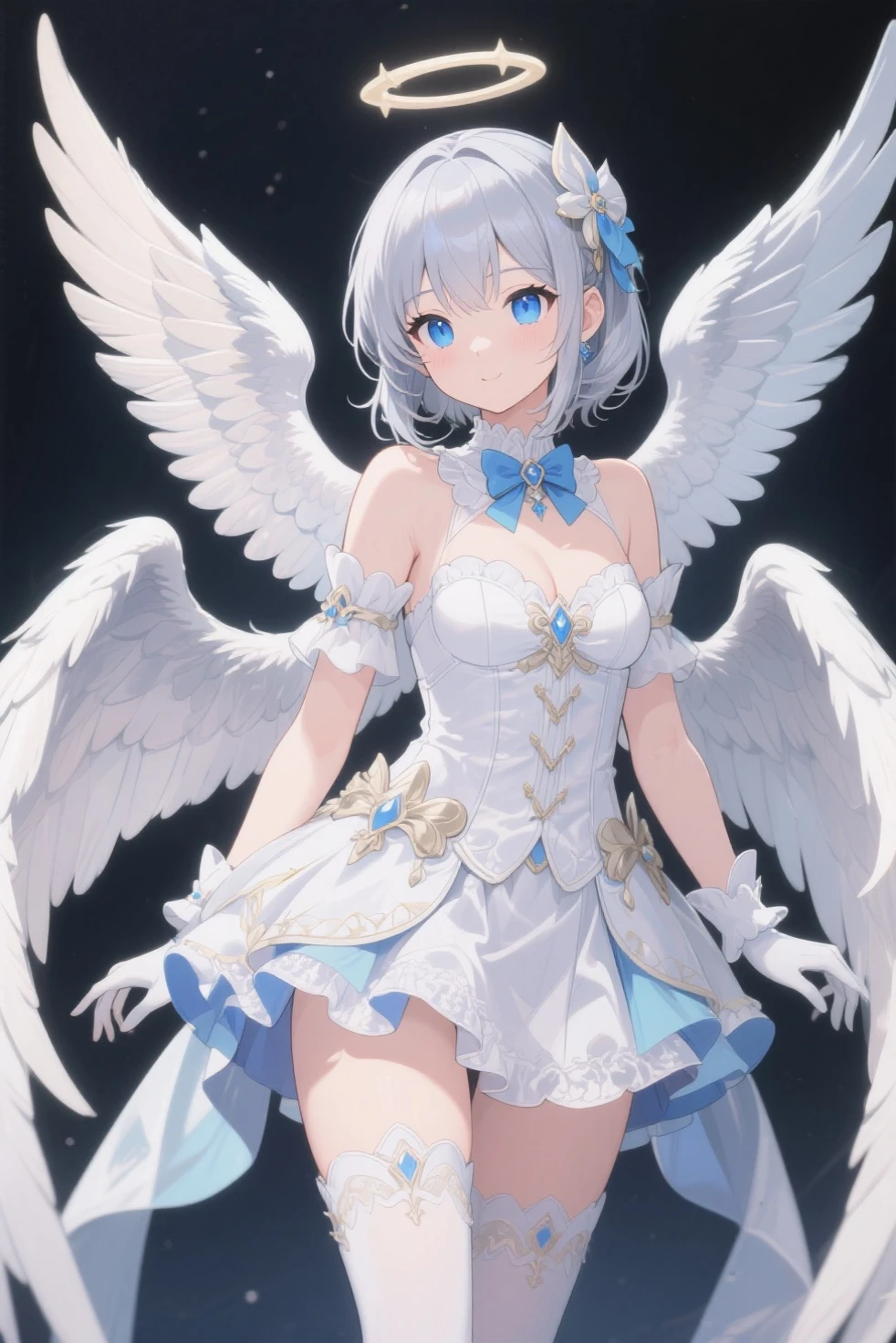 anime - style image of a woman dressed in a short dress with wings, cute anime waifu in a nice dress, trending on artstation pixiv, loli in dress, guweiz on pixiv artstation, pixiv 3dcg, guweiz on artstation pixiv, full - body majestic angel, render of a cute 3d anime girl