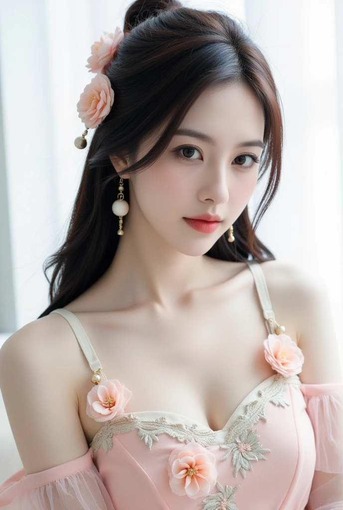 (high details:1.4)、(surrealism:1.4)、(soft lighting:1.05)、32,000、1 woman、realistic lighting、face lighting、ray tracing、(brightened light:1.2)、(improve quality:1.4)、(Realistic textured skin of the highest quality:1.4)、original photo, lifelike, full body woman love, bed, soggy, big bust, stylish hairstyle, pale skin, black eye, pink lips, (Beloved), (:1.1), ~Through, detailed background, detailed face, delicate eyes, good hair, Anatomically correct body, elastic skin, make up, masterpiece