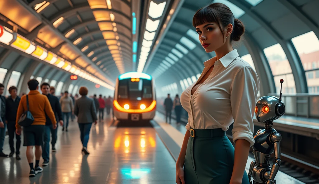 score_9, score_8_up, score_7_up, cinematic, photograph, realistic, woman wearing a shirt on a train, staring out of the window