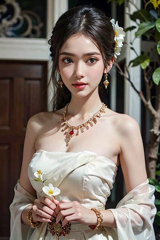 141
(a 20 yo woman,in the palace), (A hyper-realistic), (high-level image quality), ((beautiful hairstyle 46)), ((short-hair:1.46)), (kindly smile), (breasted:1.1), (lipsticks), (is wearing dress), (murky,wide,Luxurious room), (florals), (an oil painting、Rembrandt)