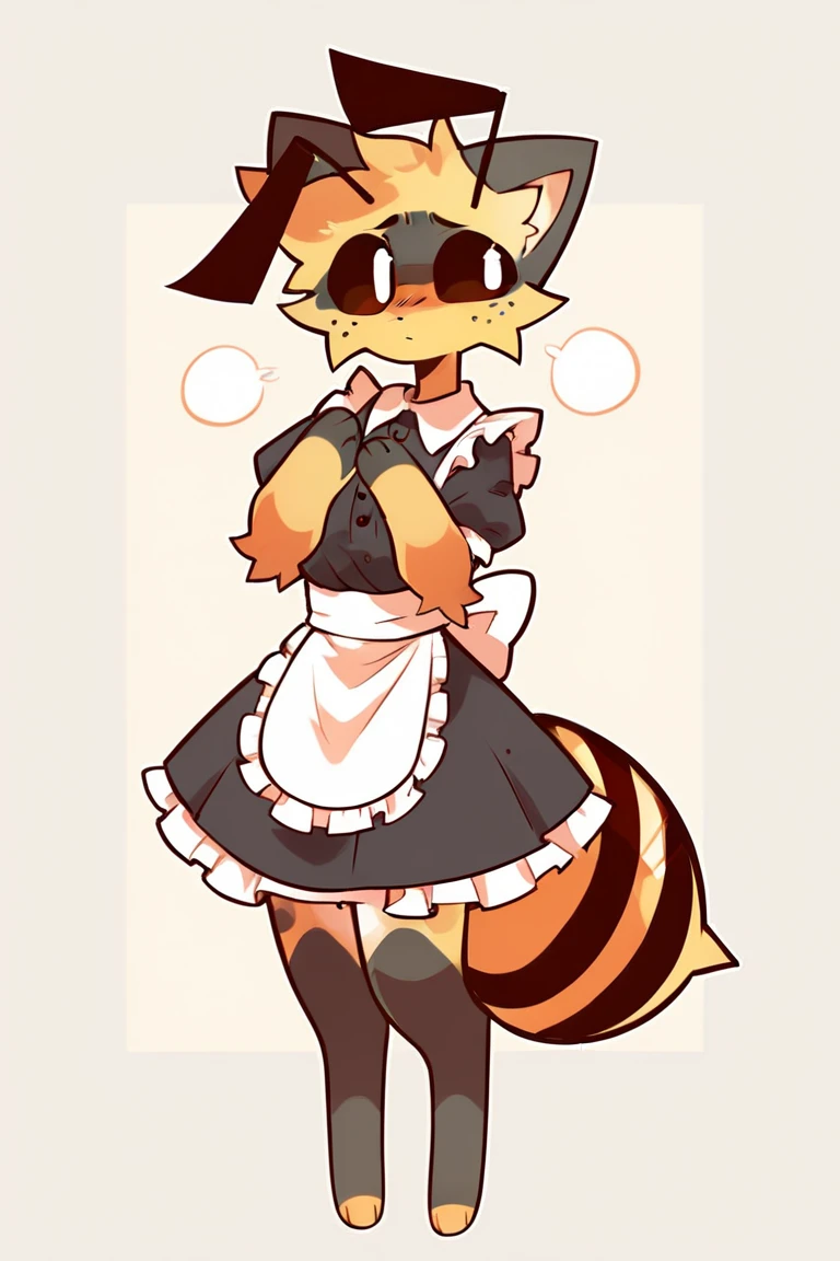 alone, score_9,score_8_up,score_7_up, an anthro furry female sylveon girl, black sclera, white eyes, wearing maid dress, white panties, lifting dress, blushing, indoors.