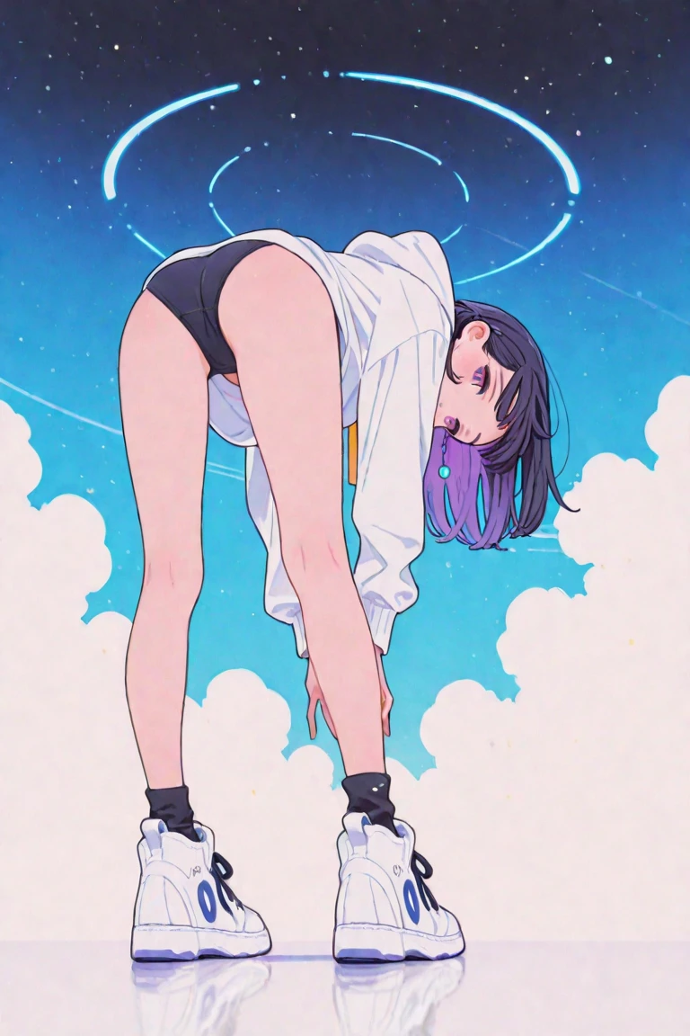 Cute girl, JK group, legs spread, manga style, sitting