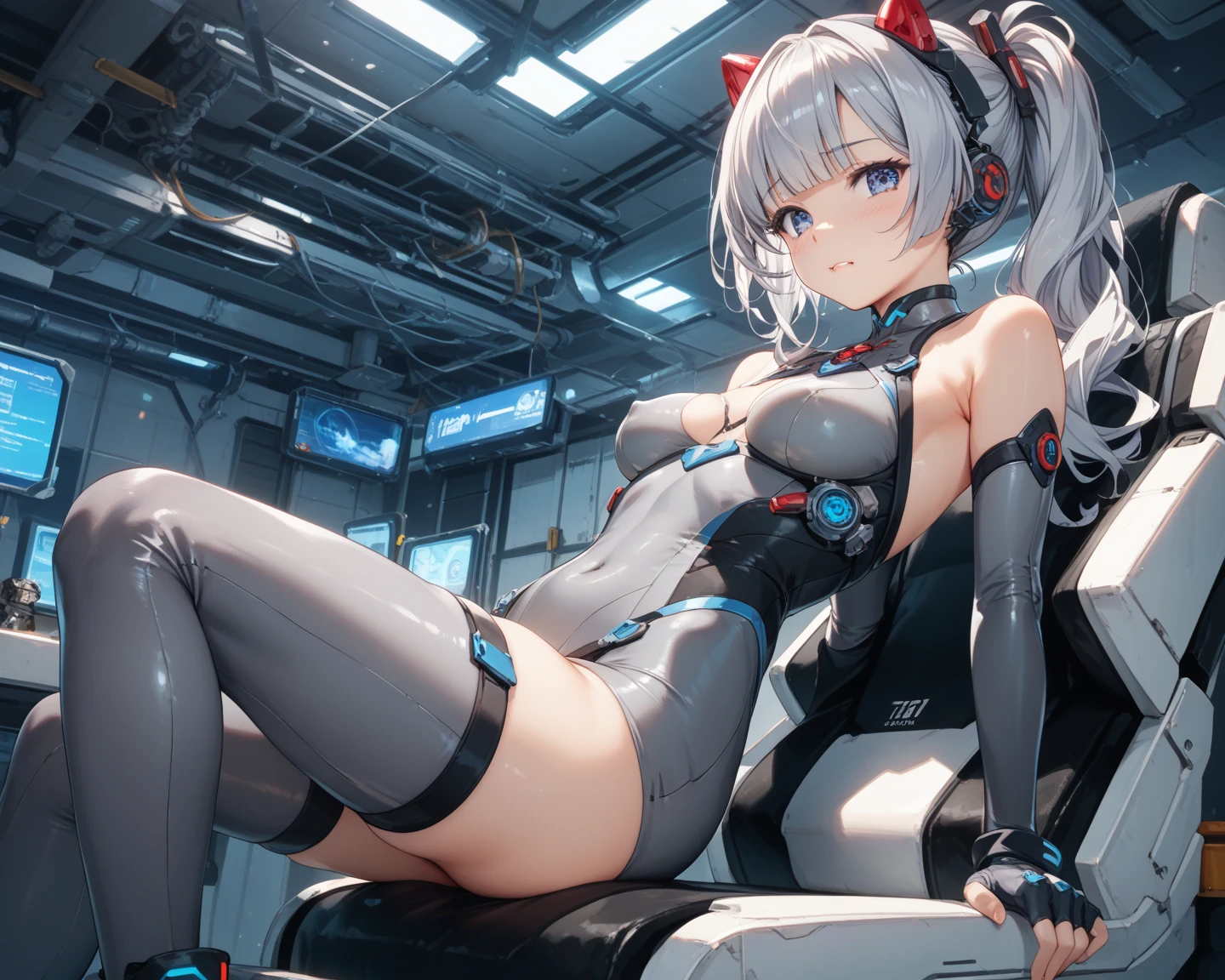 ((top-quality)), ((masterpiece)), ((hentail realism)), (detaileds), (Photorealsitic:1.5), Futuristic girl, jpn,(Thick body), (wet white transparent plugsuit), 17years old,Lights on armor, Cybernetic headdress, Belly exposure,Get wet all over your body,Exposed milk,deep shading,There is cleavage,Looking at the camera, dynamicposes, scientific fiction, hdr, Ray traching, NVIDIA RTX, Hyper-Resolution, Unreal 5, Sub-surface scattering, PBR Texture, post-proces, Anisotropy Filtering, depth of fields, Maximum clarity and sharpness, the rule of thirds、8K raw data、(Luminous Particle:1.4)、(extremaly detailed cg、Unity 8k Wallpapers、。.3D、lighting like a movie、lense flares)、Reflectors、foco nítido、Cyberpunk art of a、Cyberpunk architecture、spread_legs,brests,