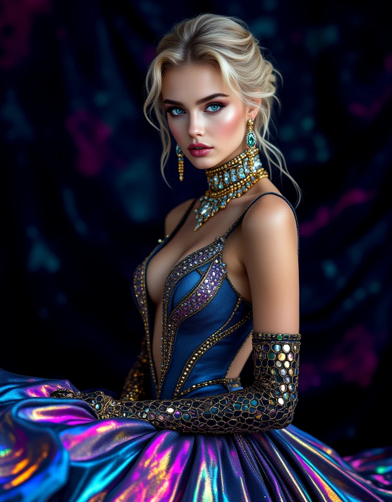 ((best qualityer)), ((Masterpiece artwork)), (highy detailed:1.3), ....3d, Bela (cyber punk:1.3) woman hacker with thick voluminous hair operating a computer terminal, nsfw Ultra realism, high resolution, NVIDIA RTX ray tracing, Full-body image, organic female cyborg, slightly-smile, gazing at viewer, sexual arousal, eyes with green and blue heterochromia, ((mechanical body)), perfectbody, Broad Hips, defined abs, thick legs with defined muscles, big perky breasts, goose bumps, brown skin, skin with a slight sheen of sweat, hero landing position, (pose sexy), Proportion of mayors