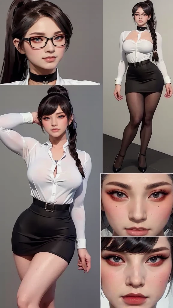 Tall and thick Indian women with tight shorts and fully unbuttoned red shirt, standing, thick thighs, thigh highs, golden chain, short black hair, Indian facial features