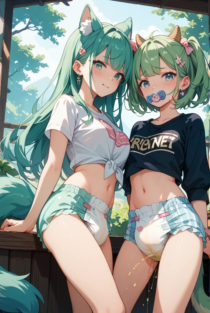 Girl 1,Girl 2,Undressed clothes,Rapper,Jacket,Tank top,hat,belly button,No panties,Pissing, pissing, pissing, dripping pussy juice,Grinning face,Light blue pink hair color,Background urban intersection,crowd,CountrysideOutdoorJapan,Spread your legs,Two duos,Quiet face,Exhibitionism,SideboobUnderboobSideboobUnderboobSideboobUnderboob,No panties,Small breasts and big breasts, Our chests join together,Holding hands, Their eyes are aligned, Exposed breastsTank top