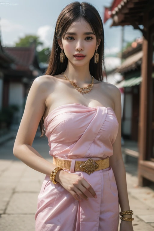 ( Big tits, Big cleavage), (Small waist, slender legs),beautiful girl ,Thai women&#39;warrior, walking at thai measure, dynamic poses, Thai Noi, long ponytail,black eyes,abdominal muscles, plump body, rounded chest, (big breast:1.3), Hold the bow in hand and aim at the target. , rift, morning sun, staring at the audience, (dynamic poses), ((face details)), Double eyelids, that is finished, realistic, Masterpiece, Highest quality, lens flare, shade, old measure, measure, [[Chromatic aberration]], By Jeremy Lipking, By Antonio J... Manzanedo, digital painting, HDR, high contrast
