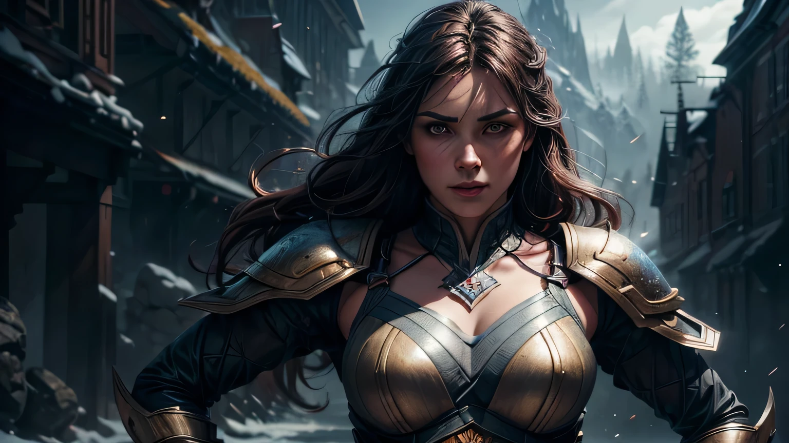 (Digital Artwork:1.3) of (Cel shading:1.3) A (full body:1.3) shot at 8k resolution, splash art, fantastic comic book style, photorealistic, intense look, anatomical photorealistic digital painting portrait of a (sexy girl:1.3) human (warrior:1.3) in black and gold intricate (heavy armor:1.3) in a (dark and moody universe:1.3), light particle, very detailed skin,samurai, very detailed eyes, (elden ring style:1.3), (warhammer style:1.1), concept artist, global illumination, depth of field, splash art, art by artgerm  viktoria gavrilenko,CGSociety,ArtStation