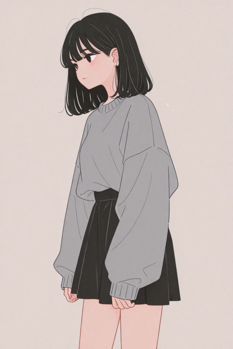 Overlooking,highest quality,Beautiful face in every detail,cute,Dark brown eyes,(背の低いcute女の子,Small young student,Young delicate girl),(masterpiece,Top quality),Black Hair,Sleepy expression,Black Shirt,Black Mini Skirt