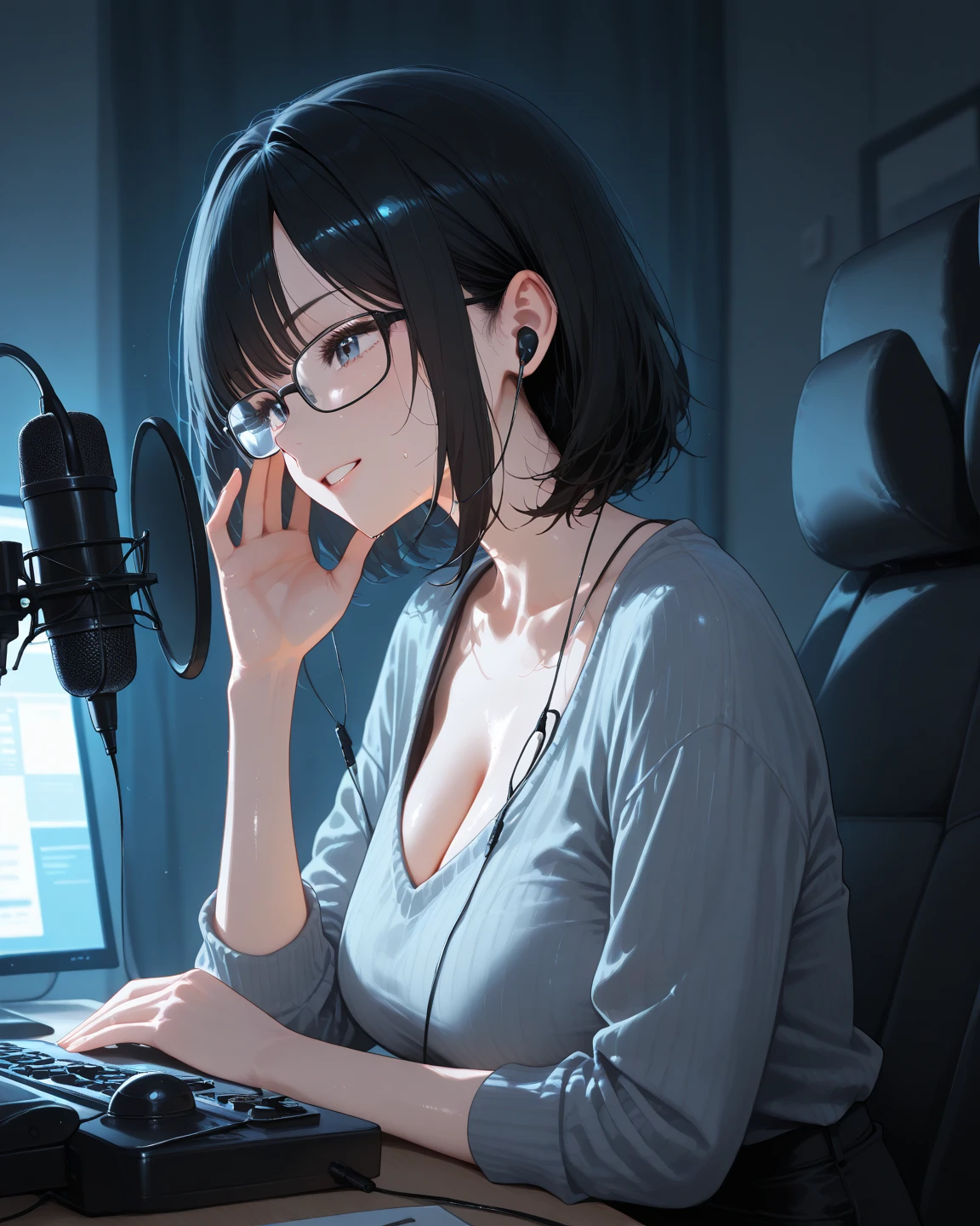 big hot model listens to lofi music, estudiar