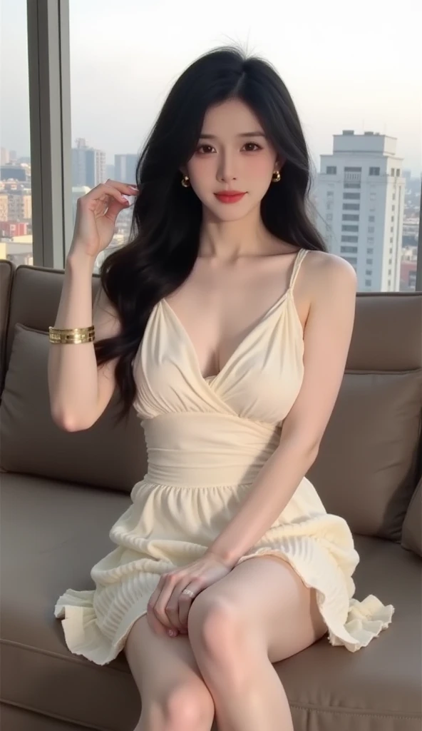 heeled sandals, beautiful landscape, treesA woman wearing a blouse and dark tight skirt, Symmetrical blouse, tight skirt and thin belt, Elegant materials and design, ,cosmetic, (lipstick: 1.1), (Eyeliner: 1.2), mascara, An Asian Japanese woman,super thick thighs, enormous busty,25 years old,big eyes,elegant temperament elegant temperament,(masterpiece:1.2, best quality), Practical, (The true situation,25 years old, Intricate details, Depth of Field), careful, The content is very detailed, This is a perfect face, Perfect body, Large Model, Mature woman, High,8K,best quality, masterpiece, Ultra-high resolution,(lifelike:1.4), original photo, Stay focused, detailed, Dramatic, Exquisite beautiful woman, (tall and straight:1.1),,half butterfly earrings, double ring necklace, (:1.05), (25 years old, : 1.4),Long curly hair, Dynamic angle, (red lips)