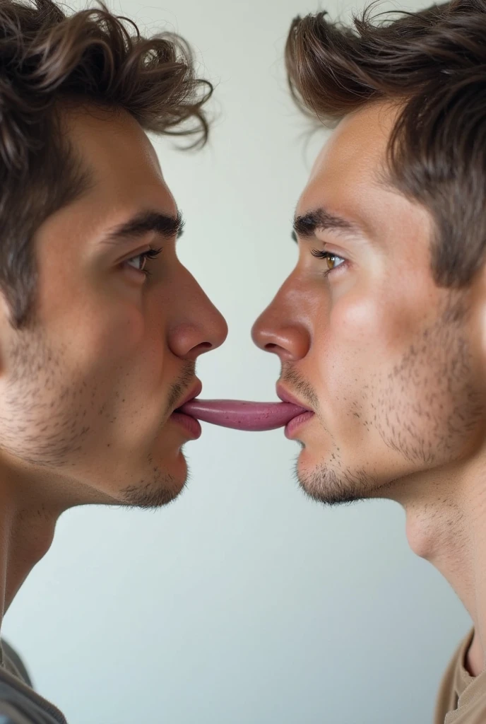 A man kissing another man from mouth to penis