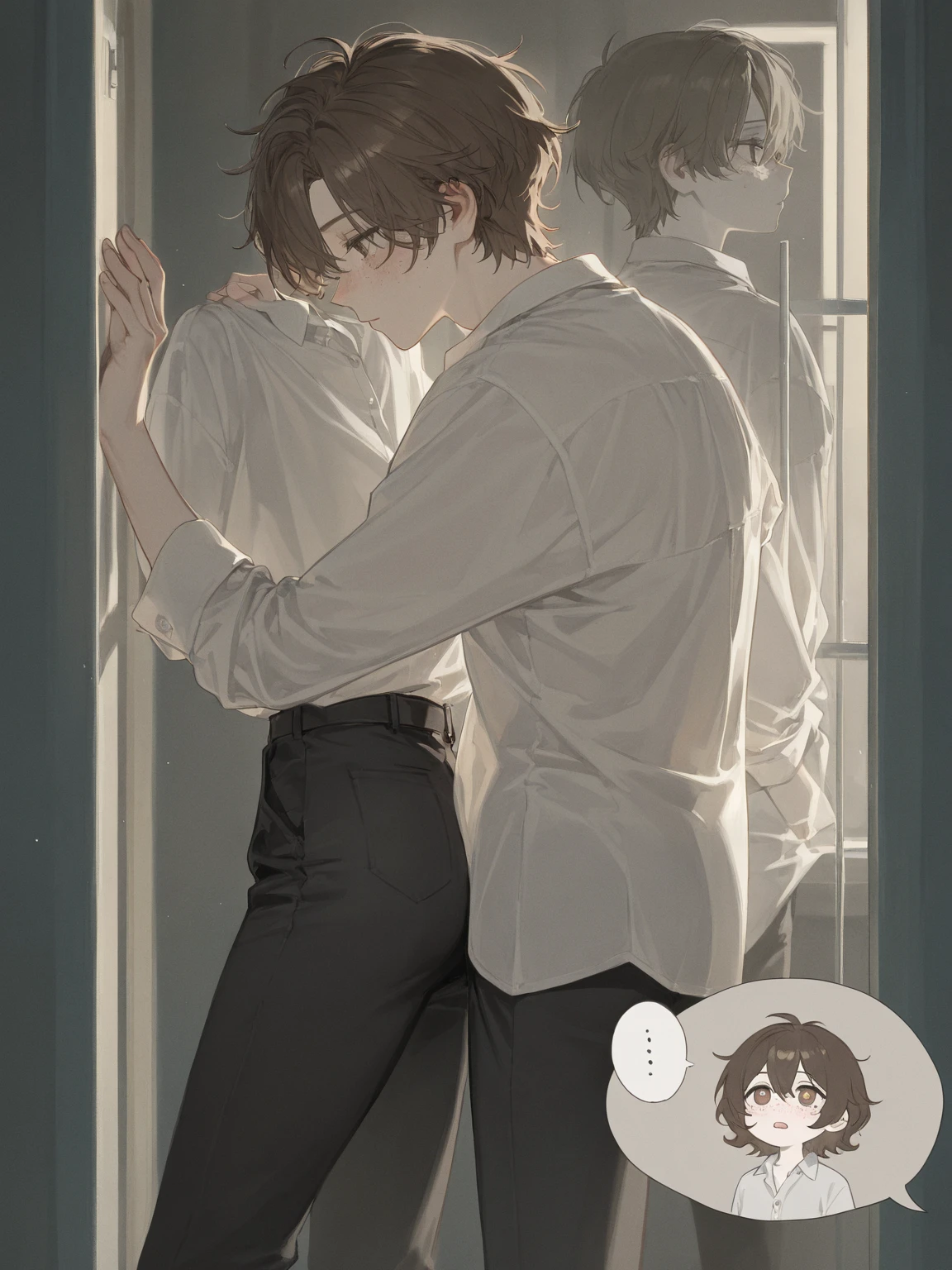 In town、Two men、A handsome young man hugging from behind、