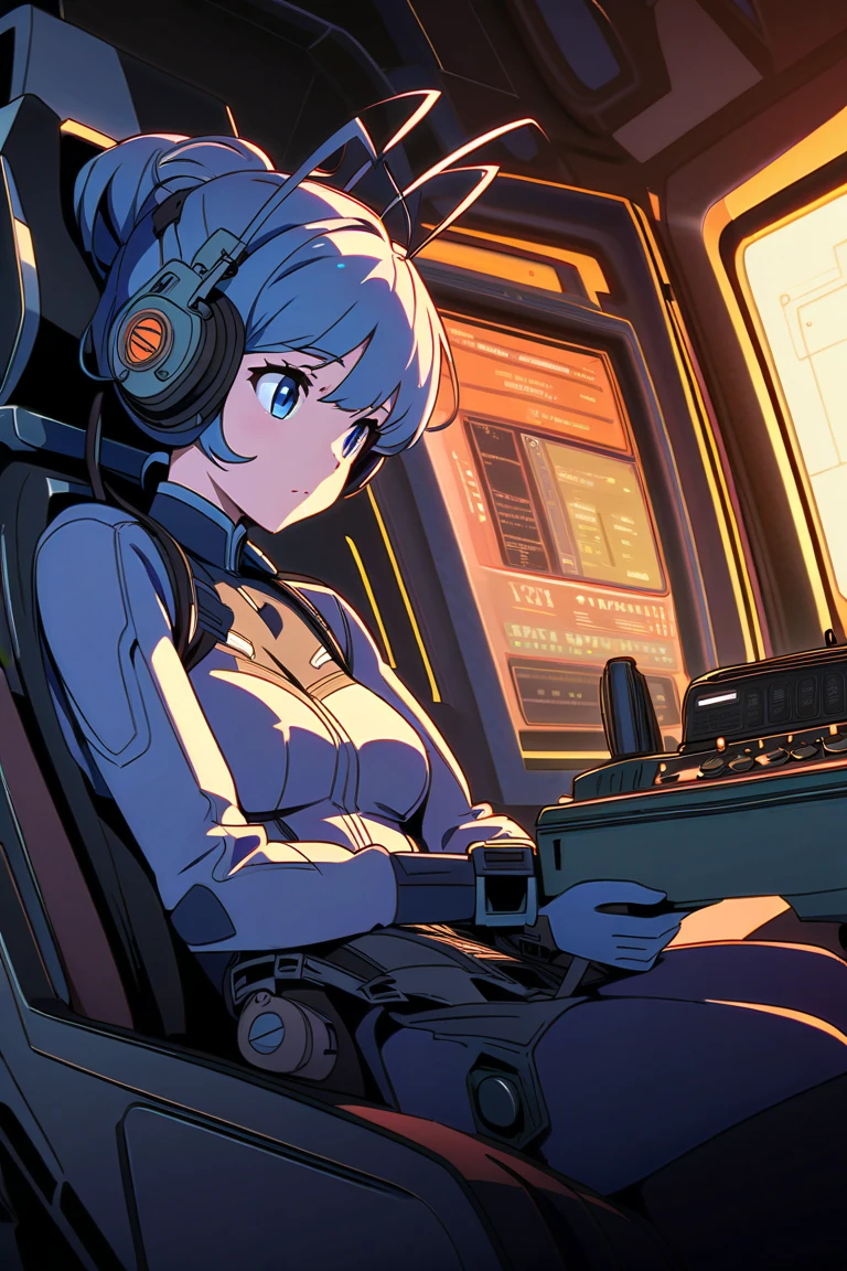 (aerial view),dynamic angle,ultra detallado, illustration, de cerca, directo, 1 chica, 
 ((souryuu asuka langley, auriculares de interfaz, Body rojo:1.4, Rubio)),Her eyes shone like dreamer stars,(ojos brillantes:1.233),(ojos hermosos y detallados:1.1),(inexpresivo,boca cerrada),(de pie), 
(mechanical room with tools and spacecraft window in a white SPACESHIP),
(Noche:1.2),dreamer, [[Dedos y manos delicados:0.55]::0.85],(Detalle de los dedos),