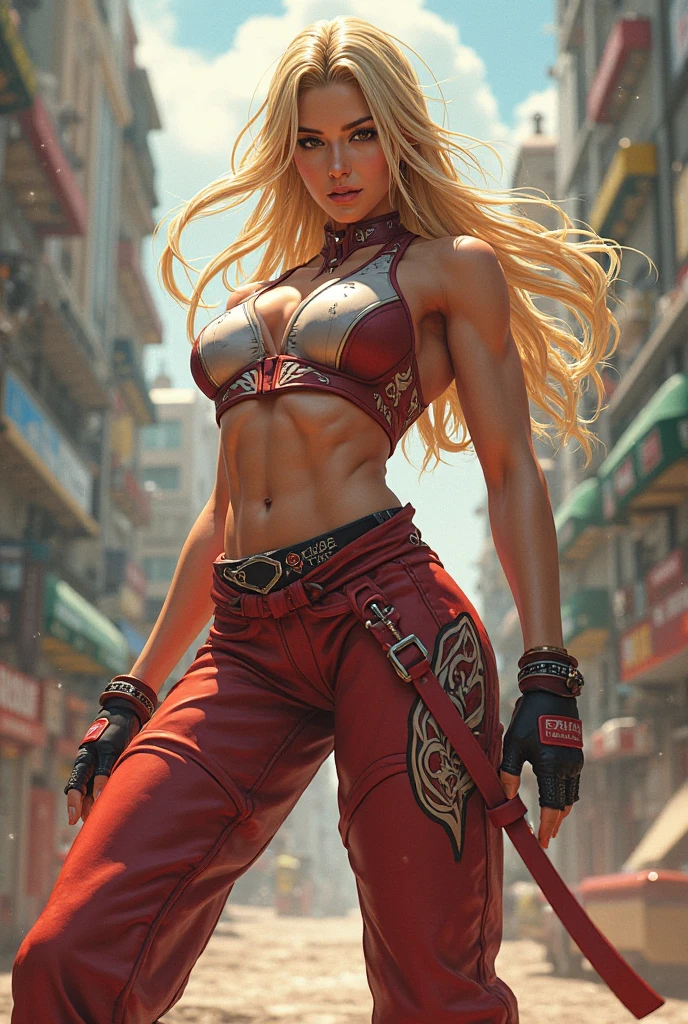 Very long hair blonde fit Woman wearing armor chun li cosplay, Womanly, impossibly small tiny waist abs waistline, circumference of lower extremities far exceeds 80 inches hips, she has massively immense hip measurements, with the worlds largest buttocks, location random, intense detail, bold leggings, hyper realistic, A bottom-heavy, superior body part, voluptuous lower body, feminine figure, portraits, Reductionist form, mujercore, bold lines, in the style of Mike Campau, Iris Van Herpen, Howard Schatz, Russian-Western, an Inferior Physical Goddess - s2 ((masterpiece)), (((best quality)))