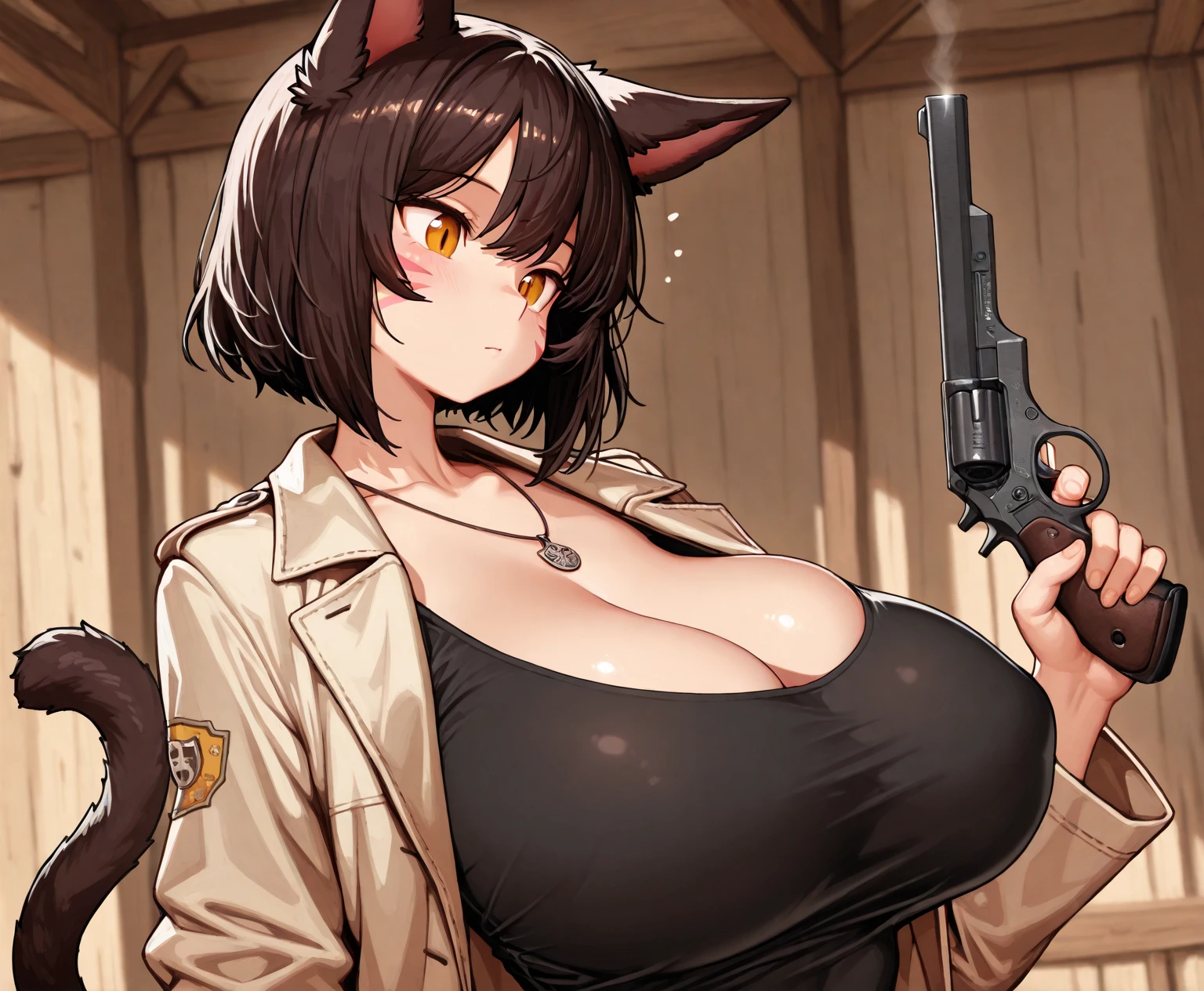 Star Wars, a chipmunk themed alien woman (sexy furry bikini, huge eyes, huge breasts, athletic, body fur, blaster pistol, cute) is sneaking up on an Imperial base. Forest