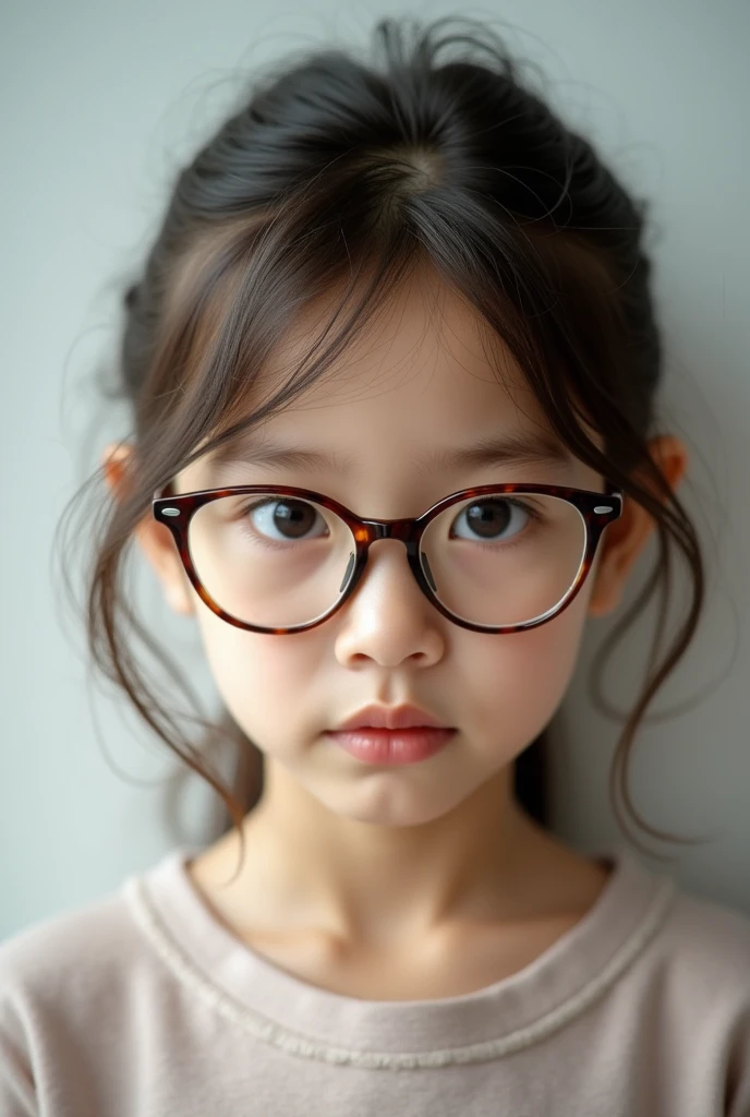 cute Asian girl, glasses, slim figure, cute girl white sport bra, photo taken from above, detailed face, beautiful eyes, long eyelashes, cute expression, cozy bedroom, photorealistic, 4k, high quality