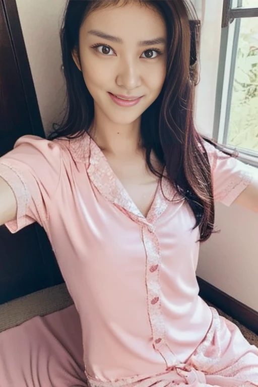(shoulder-length straight short hair:0.9),（Extremely meticulous CG 8k wallpaper），（Extremely refined and beautiful），（Masterpiece），（best qualtiy:1.0），（Ultra High Resolution:1.0),beautiful light up，Perfect lightning,realistic shaded，[A high resolution],(Smooth and flawless fair skin:1.5),(shiny skin:1.5),Extremely exquisite facial details，ultra - detailed,A  girl,small head,dawn,dim light,Close Shot,at home,in bedroom,(lying flat on back in bed:1.3),Iron railing bed head,(laughing:1.3),top down overhead camera perspective，small face,（perfect body:1.1）,small breasts，flat chest，slim,collar,(white pajama shirt:1.5),(femal orgasmic:1.5),(blush:1.3),ahegao,cowboy shot,portrait