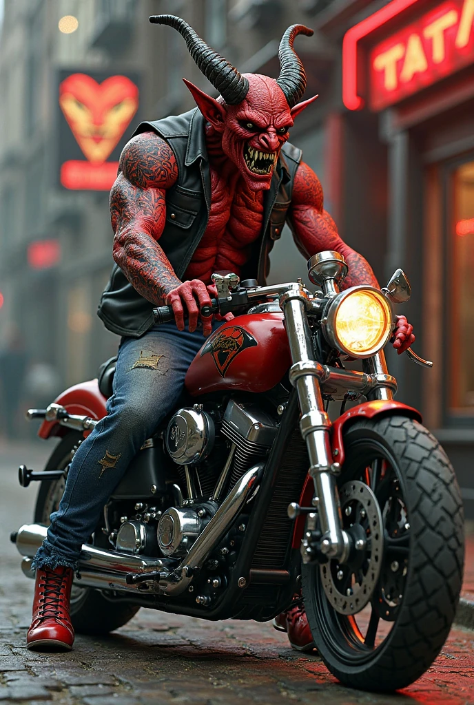 Masterpiece, (ultradetailed), (Animal anthropomorphism), gangster theme, monkey, jacket,red hair. riding a motorcycle in dim lighting, tattoos, machine gun, smoke, shadows, corrupt cityscape, highest quality, solo focus, (skimpy:1.04), muscular man, full body, intricate (high detail:1.1)