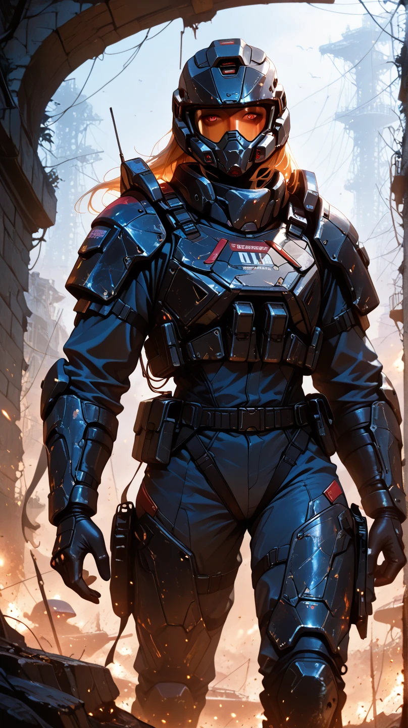 Portrait of a sexy black woman in a costume from the game Mass Effect ((soaking wet with a blood)), redhead, freckles teacher is sitting, slate atmosphere, cinematic, faded colors, dark shot, muted colors, grainy film, lut, insane details, intricate details, hyperdetailed