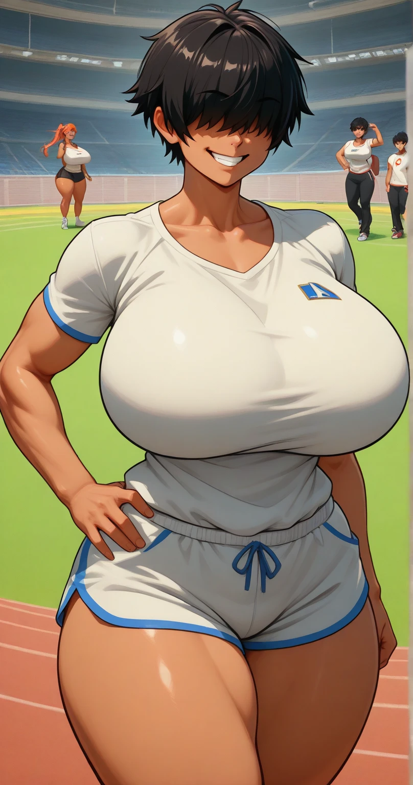 Rei Ayanami,A girl wearing a white gym uniform and red bloomers(()),Light blue hair,Red eyes,short hair,Blushed,vapor,Sweat,Chubby,Captivating look,She is wearing wide red bloomers.,Accentuate your butt,A close-up of her butt in the center of the screen