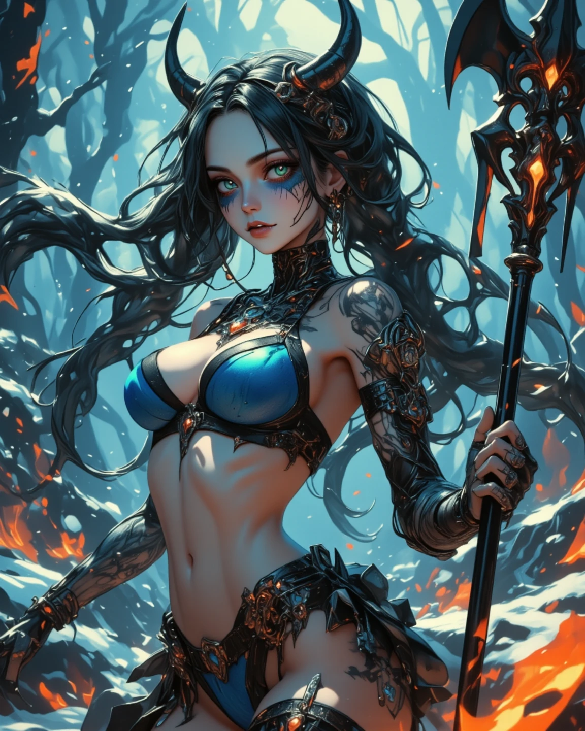 (extremely detailed 8k wallpaper) ,a medium shot photo of a anime scene of a demonic sorceress conjuring fire, various burning chains around her, seductive body,tall body, mature body, BREAK burning aura, fire balls, orange and yellow spark dazzling around, small phoenix flying in the background, lava on the ground, magma, sexy body BREAK,Detailed,Realistic,4k highly detailed digital art,octane render, bioluminescent, BREAK 8K resolution concept art, realism,by Mappa studios,masterpiece,best quality,official art,illustration,ligne claire,(cool_color),perfect composition,absurdres, fantasy,focused,rule of thirds,(((detailed perfect face)))