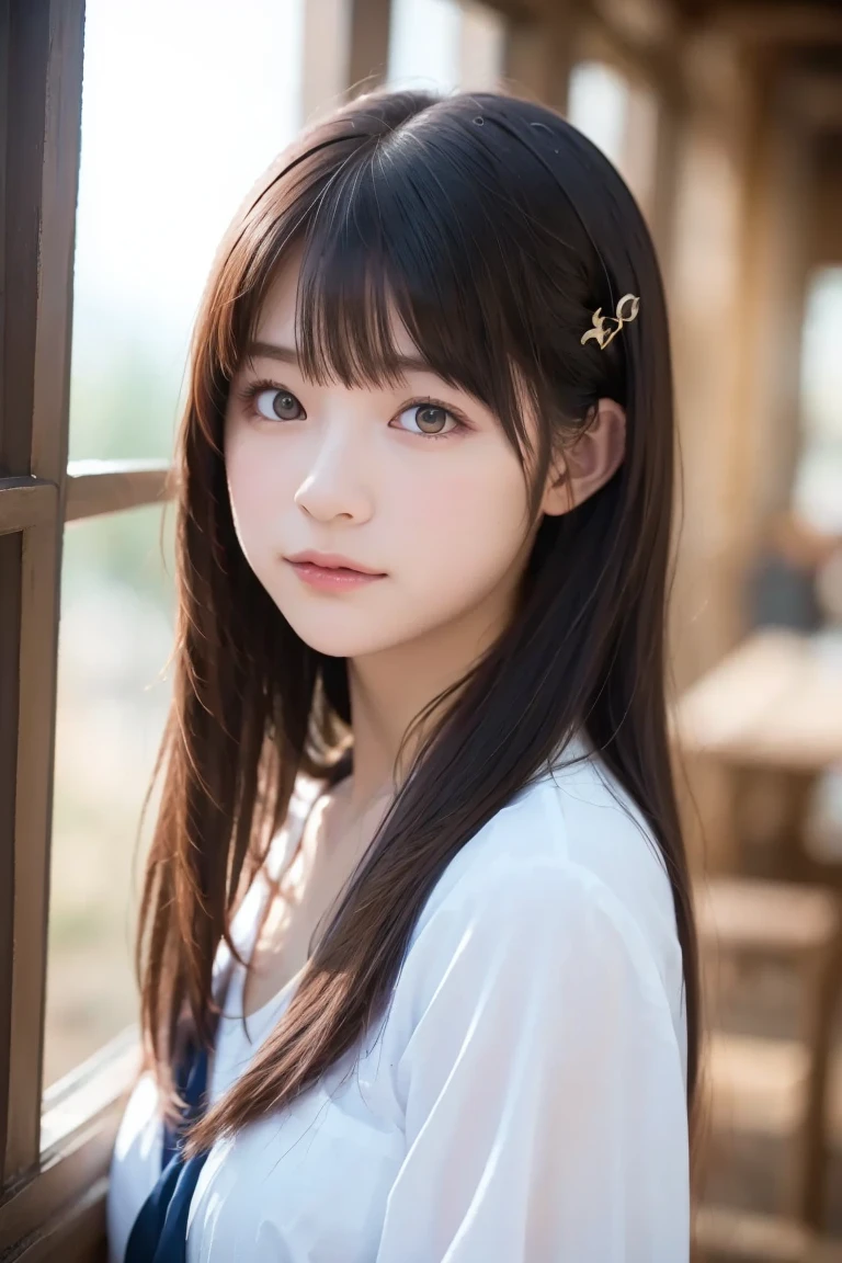 One girl, Shortcuts, bangs, 目の間のbangs, Golden Eyes, Long Hair,