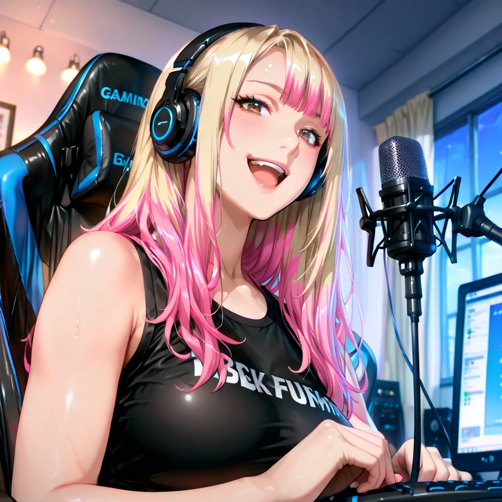 a cute beautiful girl listening to relaxing music with her headphones that takes her to a surreal forest, young anime girl, long wavy blond hair, sky blue eyes, full round face, miniskirt, front view, mid - shot, highly detailed, digital art by wlop, trending on artstation, headgrabblowjob, , oral sex, pe in m hard cock in mouth, rm on face, cum ce, cumshot on e, facefuck, oat, cum on face, sperm on