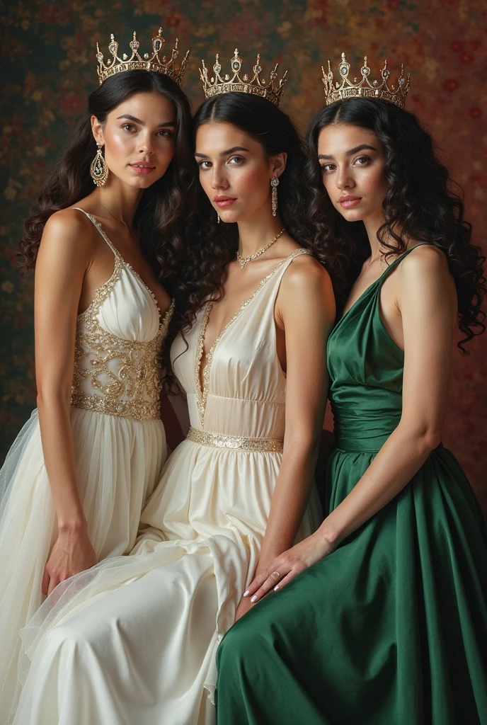 two women in green dresses sitting on a couch in a room, by Galen Dara, by Emma Andijewska, beautiful gemini twins portrait, editorial image, monia merlo, by derek zabrocki, by Olivia de Berardinis, by Marshall Arisman, by Nicholas Marsicano, by Sebastian Vrancx