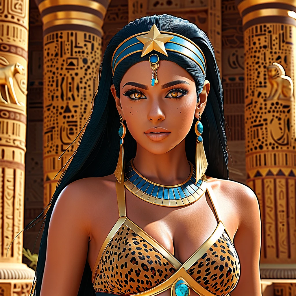 (masterpiece: 1.2), (best quality: 1.2), breasts in large evidence, perfect eyes, perfect face, perfect lighting, photo shoot, 1girl, mature female wearing SSAHC, SSAHC, dark skinned, colorful tribal dress, headdress, thick eyelashes, makeup, eyeshadow, medium hair, oasis, desert with pyramids detailed outdoor background