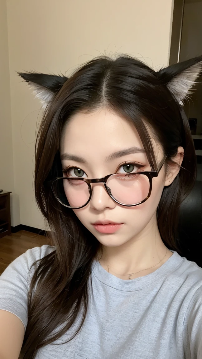 off shoulder dresasterpiece, best quality, high resolution, 1 girl, Super high resolution, alone, crop top t-shirt (white), sexy body, perfect model, pink eyes, , long hair, Bangs, cat ear decoration,