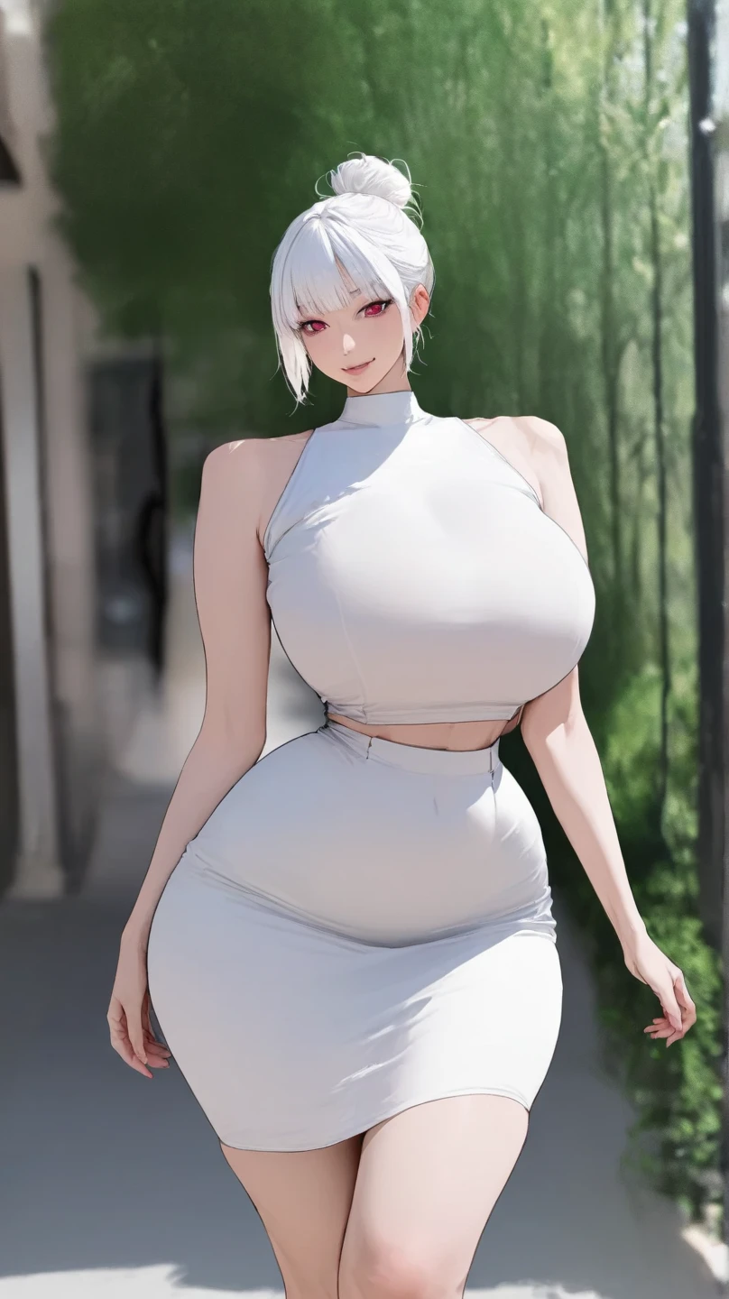 An Idol k-pop girl, (cute face:1), (lewd face:1), intricate face details, detailed face, golden ratio face, ((huge breasts:1)), ((large breasts:1)), ((giant breasts:1)), ((big breasts:1)), ((slim waist:1)), ((big butt:1)), ((big hip:1)), ((big thighs:1)), ((thick thighs:1)), ((intricate hands:1)), ((detailled hands:1)), ((intricate feets:1)), ((detailled feets:1)), (polished skin:1.3), (sweaty:1), (thicc:1), (erotic:1), (perverted:1), (she is sexually aroused:1), (full body:1), (look at viewer:1.3), 64K, UHD, HDR, global illumination, (high quality, high detailed, hyper detailed, extremely detailed), photo realistic, ultra realistic, art photo, (clarify the details, detailed parts body), intricate artwork masterpiece, trending on artstation, massive mommy milker, (horny face:1), (white hair:1.3), standing, posing, tight clothes, glass window, curtains, wood table, clouds, sky, left hand on hip, wood floor, white croptop, short white skirt, (small white fishnet bodysuit:1.3), skin, (seamless fishnet:1.3)), (evenly distributed fishnet:1.3)