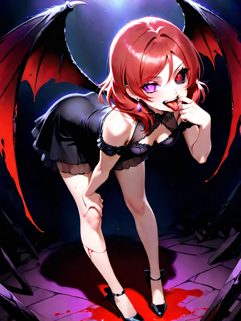 Improper attire,Express disgust,Express disgust,Red Eyes,Sweat,soak,liquid,transparent,Back,Cropped tops,Hips,Succubus,pink