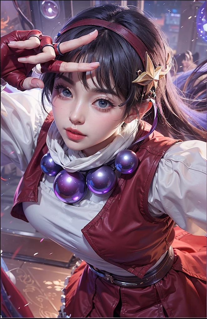 Best quality, masterpiece, ultra high res, (photorealistic:1.4), 1girl, 16 years old, (purple eyes:1.5), (purple hair:1.2), professional lightning, sharp focus, deep shadow, 8k. 