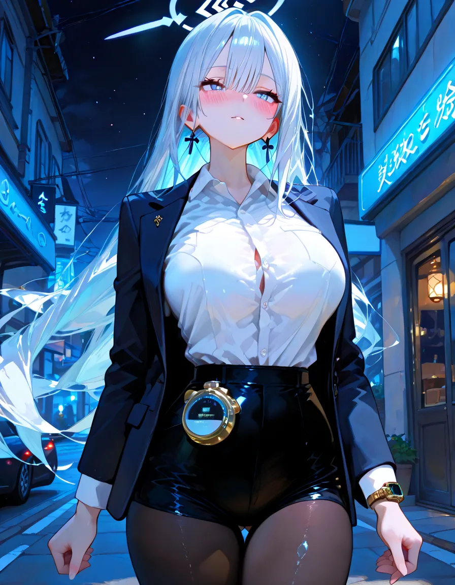 top-quality、Top image quality、masterpiece、girl with((Black tank top、White coat、Black leather pants、sixteen years old、teen ager、cute little、Best Bust、big bast,Beautiful light blue eyes、Breasts wide open, a blond、A slender,Large valleys、belligerent movements,Hugging gestures、dye one's cheeks red、shivering、sapphire earrings、Exhale white、Hats、Cold face)),hiquality、Beautiful Art、Background with((ice burn city、snowflakes falling、Heavy snow fallasutepiece、depth of fields,8K