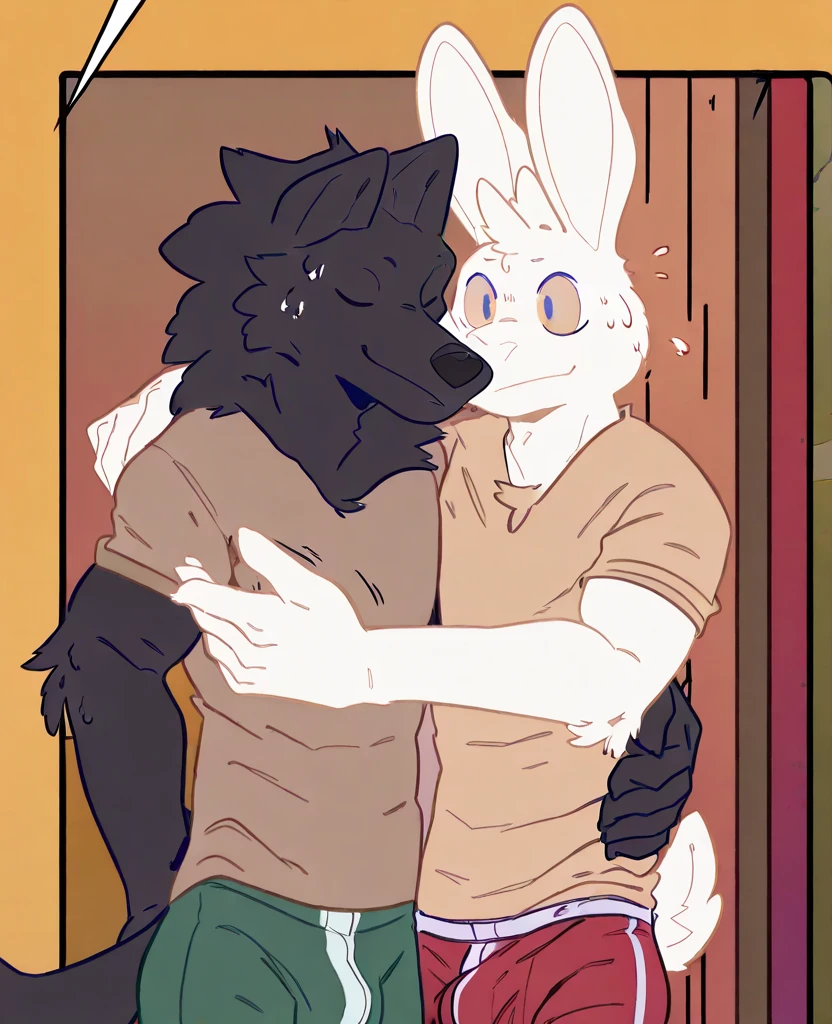 seth-iova, white dog, butt, horny, yellow eyes, long drooping dog ears, short wavy tail, white body, male, shower, night, black big dragon, sex anal, dragon top, gay