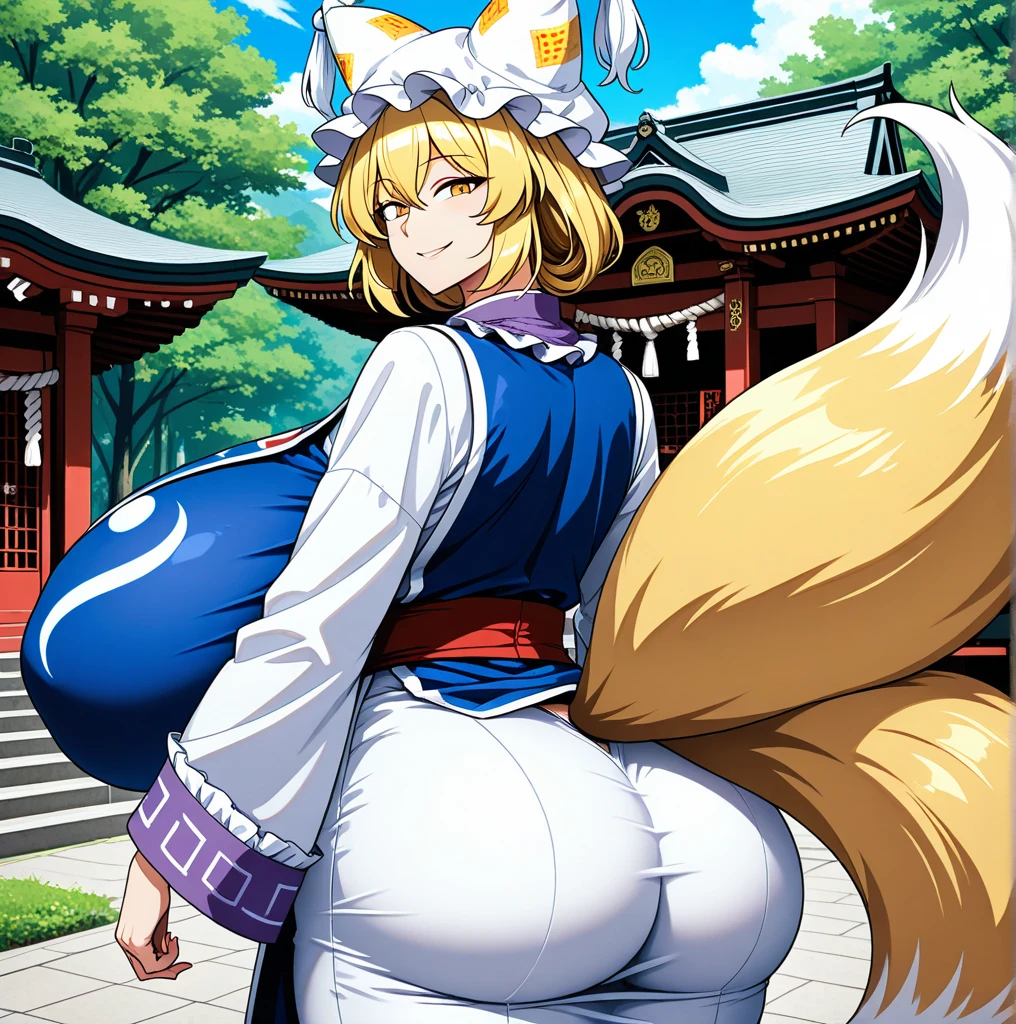 Yukari Yakumo, tetas grandes, thicc, blonde hair, Mob cap, shrine, , Naked, night time, the perfect body, , Naked, steam, thicc, tetas grandes, tetas grandes, only underwear