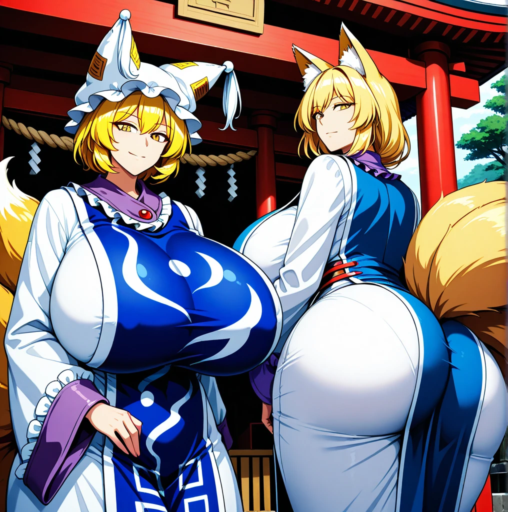 Highest quality、Two Girls,27years old,45years old, Mature Woman, Mature Woman, Japanese-style room、Tatami room、Sliding doors、Dark room、Voluptuous body,  Huge breasts, Saggy breasts, Wide Hips,  Vermilion Kimono、Navy blue kimono、yukata、 barefoot, Cleavage, Are standing, Blonde Nine Tails, smile, Short blonde, Red eyes, at night, 8K, masterpiece、milf、Fox Ears、Lantern、White futon、{A woman sucks a man&#39;s dick、Another one kisses a man}、Sexy look、spoken heart、(breast focus:1.1)、mature female、gleaming skin、naughty face、heavy breathing、One eye is covered by hair、hair over one eye 、cheek-to-cheek、(((ffm threesome、hetero)))、kissing his face、licking penis、silhouette