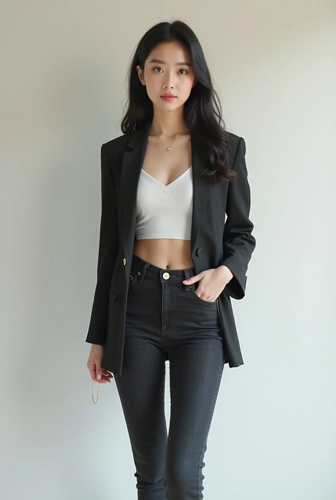 ((Realistic lighting, best quality, 8k, masterpiece: 1.3)), Clear focus: 1.2, 1girl, Perfect body beauty: 1.4, Slim abs: 1.1, ((white hair, milk: 1.3)), cowboy pose, (outdoor, daytime: 1.1), city street, super fine face, fine eyes, double eyelids, curly hair, fair skin, suit