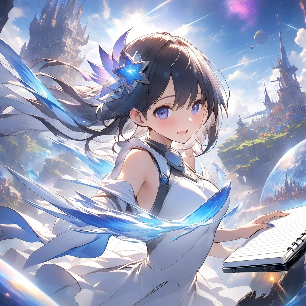 Subject: pretty magical girls.
Subtitle: masterpiece, fantastic, magical, powerful pose
Under a starry sky, in the centre of a mysterious forest, a pretty magical girl raises her glowing wand to the heavens. Around her, particles of seven-coloured magic dance, and with her powerful pose, the entire forest is enveloped in a fantastic light. For this brief moment, even time seems to have frozen.