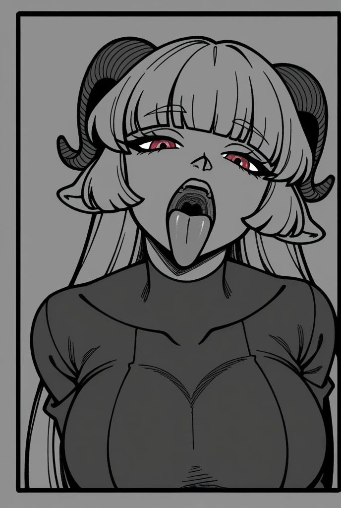 Himiko Toga from My Hero Academia as a milf, My Hero Acedemia style, giant tongue, forked tongue, open mouth, pov eating the viewer, smug, heart eyes, salivating, cleavage, huge breasts, chubby, mouth full coated in drool