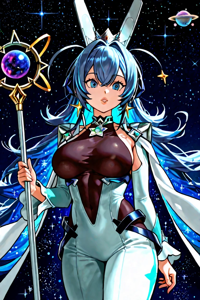 Magical senpai, beautiful, sexy, hot, doing a magic trick, wearing her traditional outfit